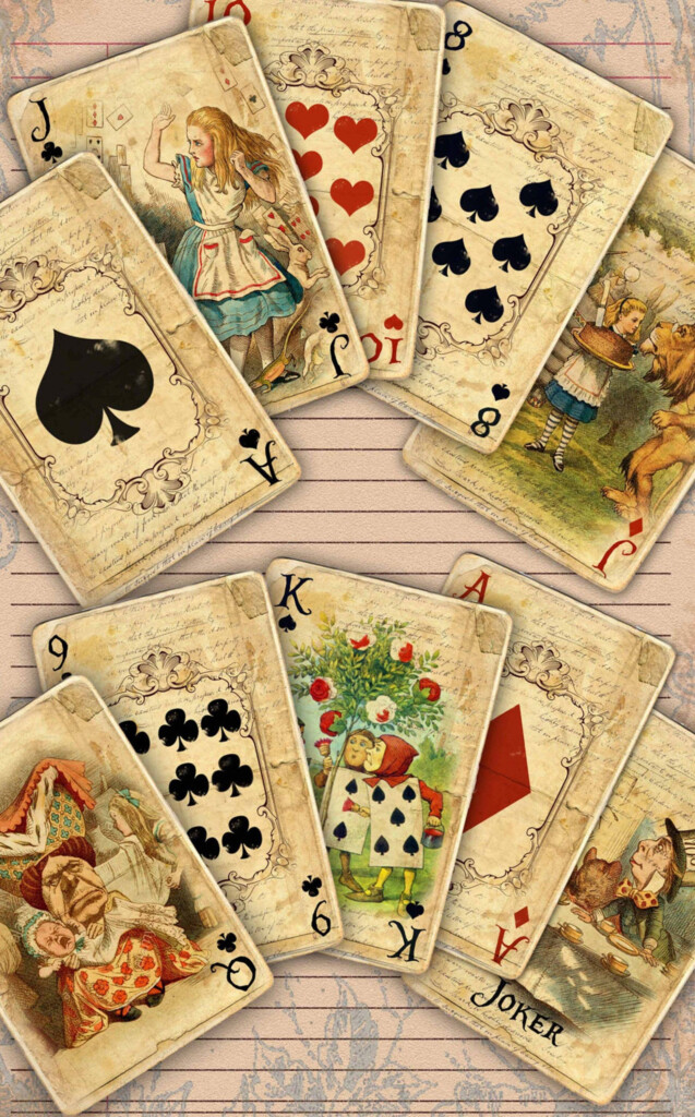 Printable Alice In Wonderland Digital 56 Playing Cards Etsy Alice 