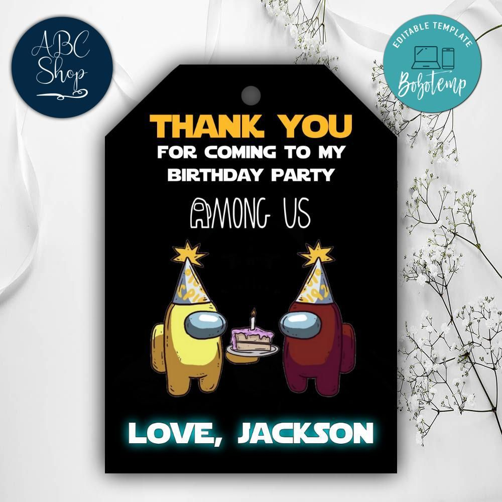 Printable Among Us Birthday Thank You Tags Instant Download Bobotemp