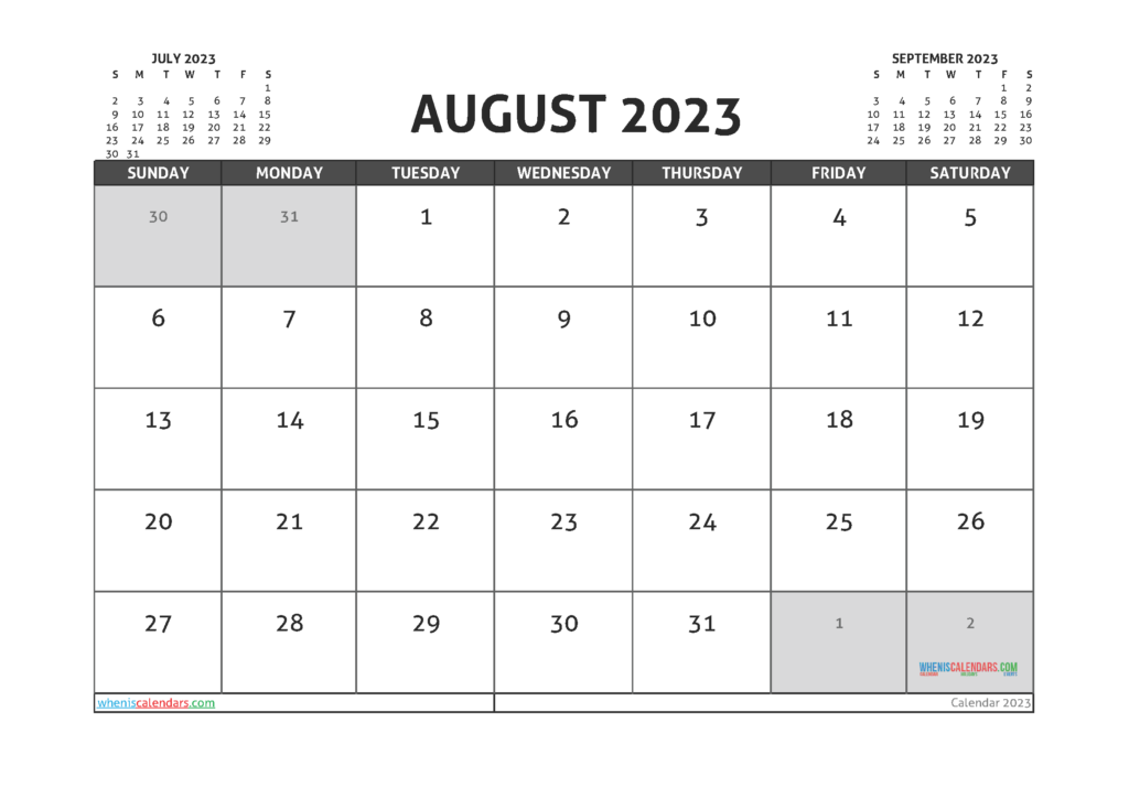 Printable August 2023 Calendar Free 12 Templates