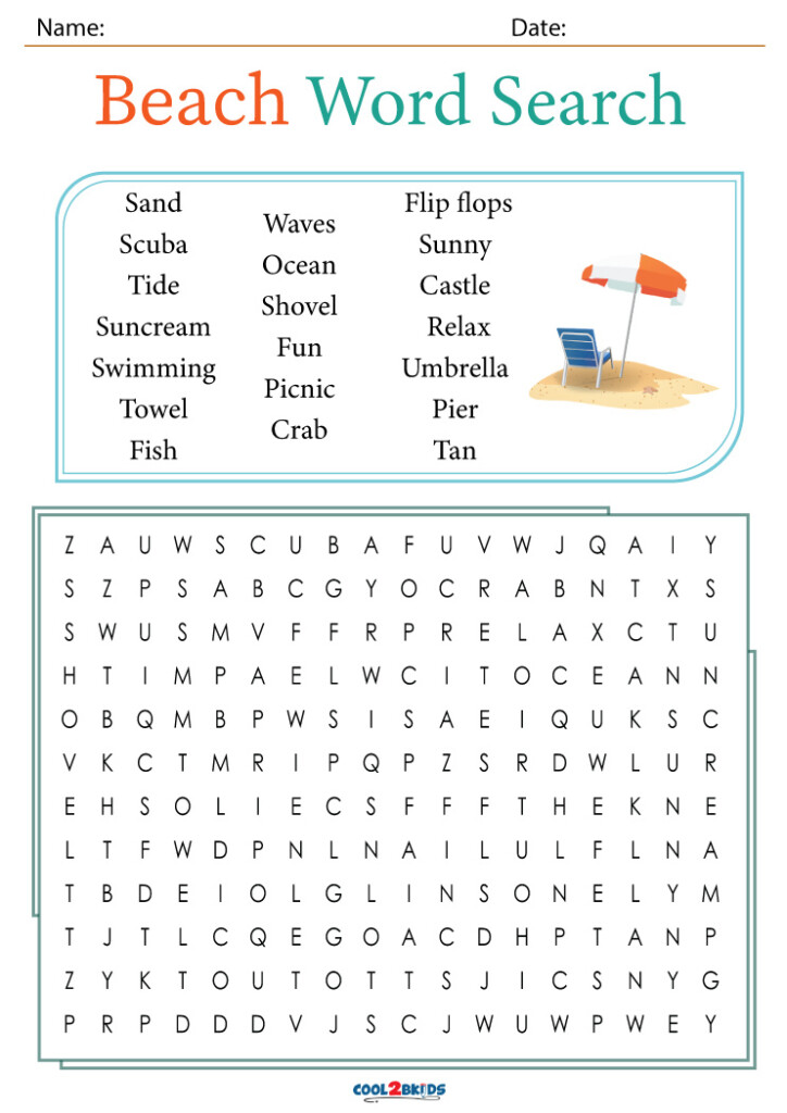 Printable Beach Word Search Cool2bKids