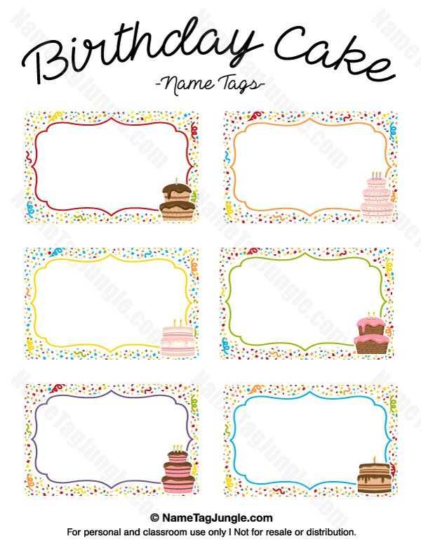 Printable Birthday Cake Name Tags Name Tags Birthday Tags Printable