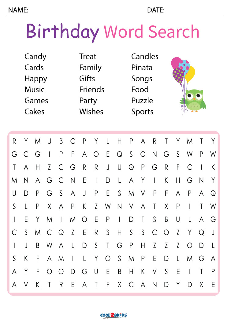 Printable Birthday Word Search Cool2bKids