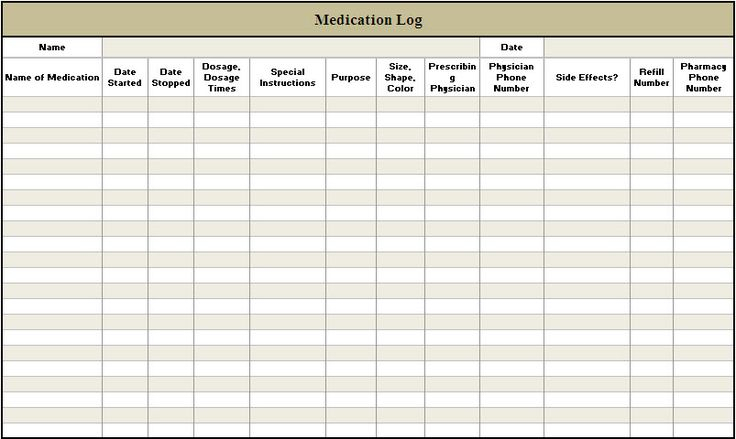 Printable Daily Medication Log Template Medication Log Medication 