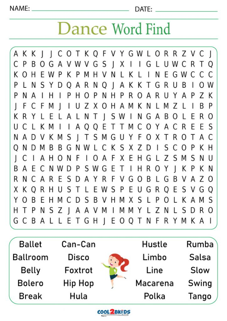 Printable Dance Word Search Cool2bKids