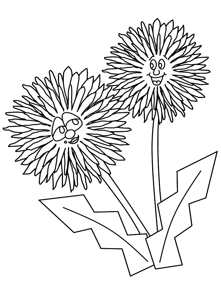Printable Dandelion Cartoon Flowers Coloring Pages Coloringpagebook