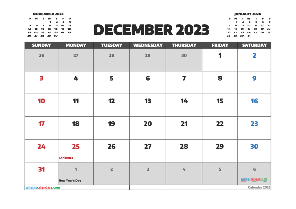 Printable December 2023 Calendar Free 12 Templates