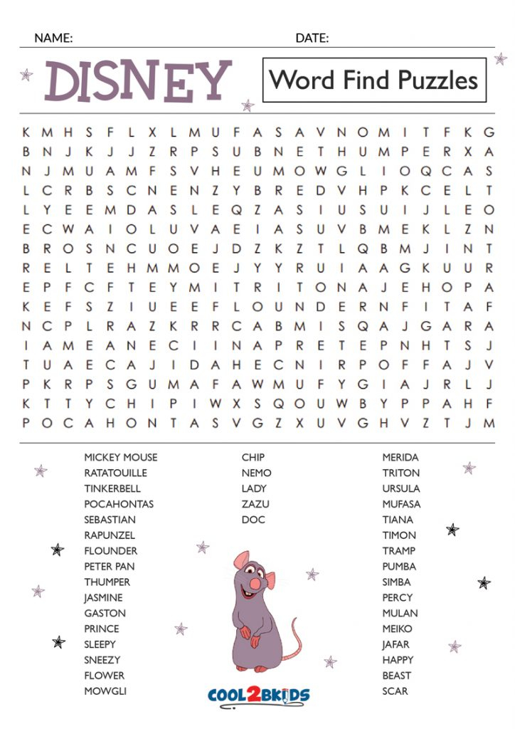 Printable Disney Word Search Cool2bKids