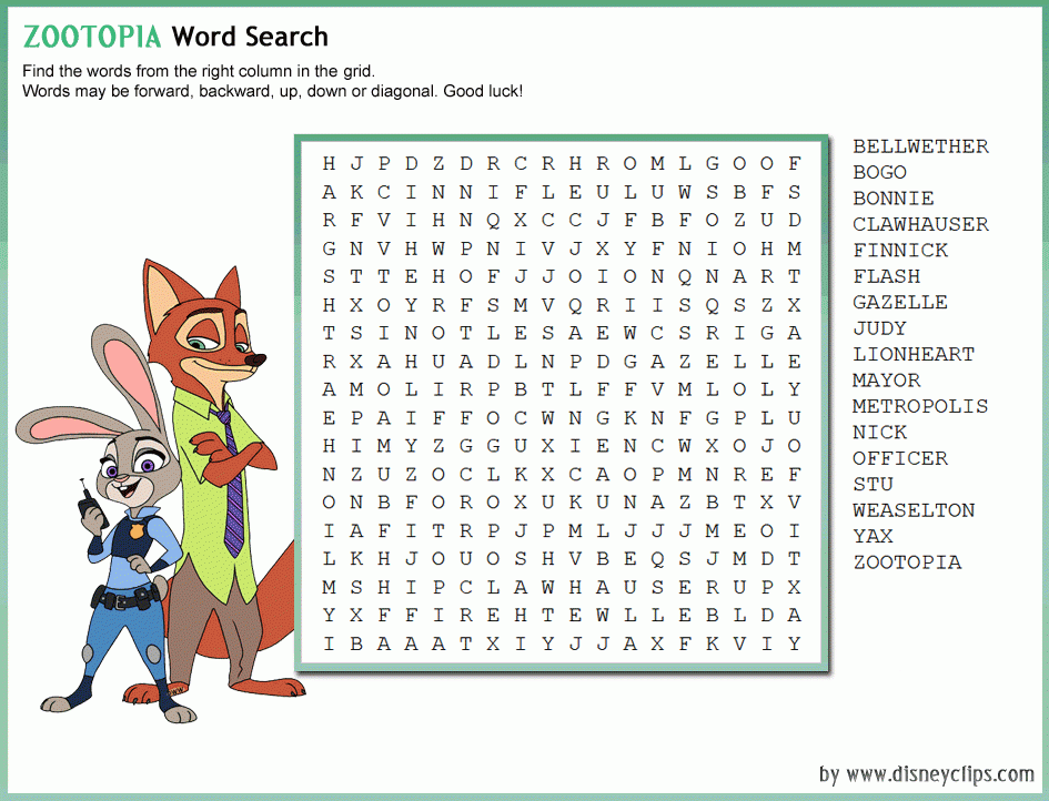 Printable Disney Word Search Games Disneyclips