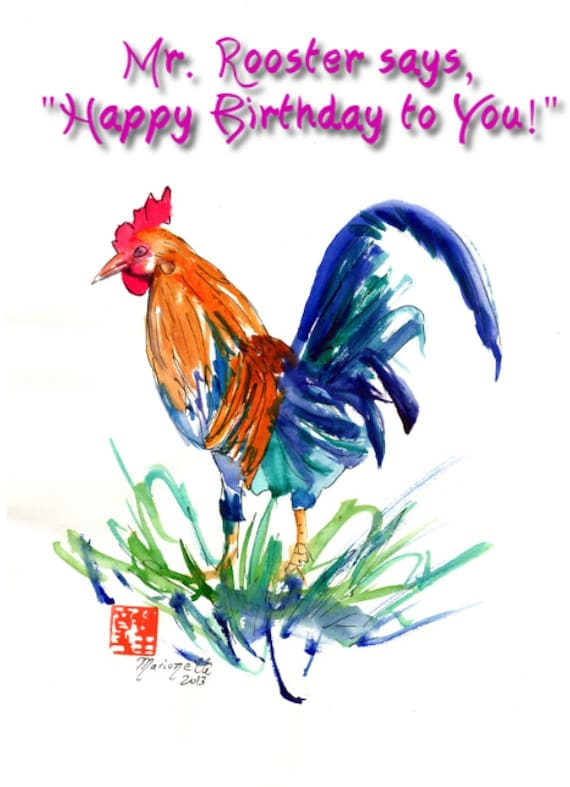 Printable DIY Happy Birthday Card 5x7 Pdf Kauai Rooster From