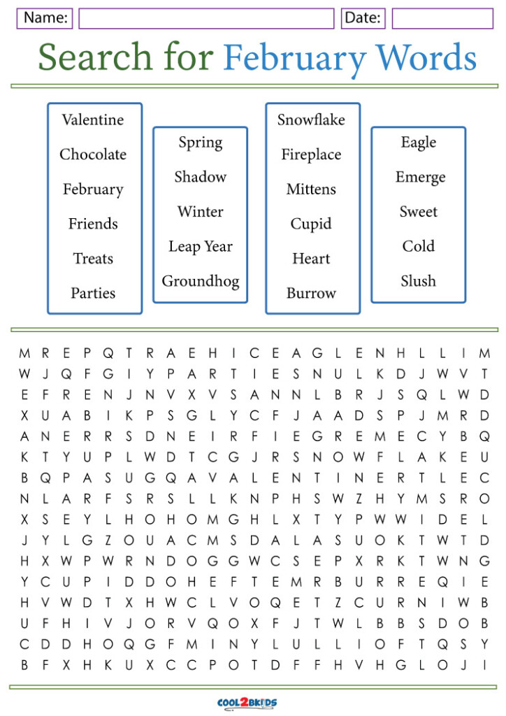 Printable February Word Search Cool2bKids