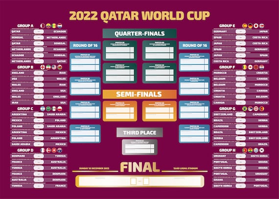 Printable FIFA 2022 Qatar World Cup Wall Chart Instant Etsy Australia