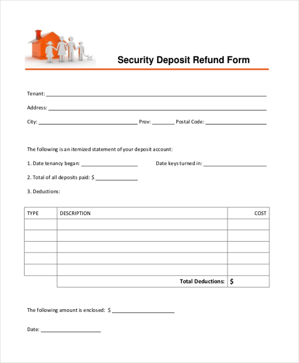 Printable free Tenant Security Deposit Refund Form