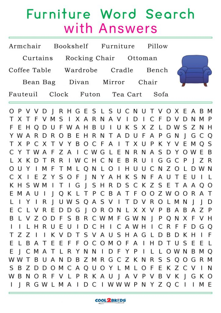 Printable Furniture Word Search Cool2bKids