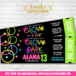 Printable Girl Glow In The Dark Ticket Birthday Invitation Disco