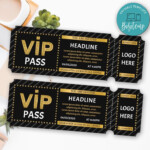 Printable Gold Vip Pass Admission Ticket Template DIY In 2020 Ticket