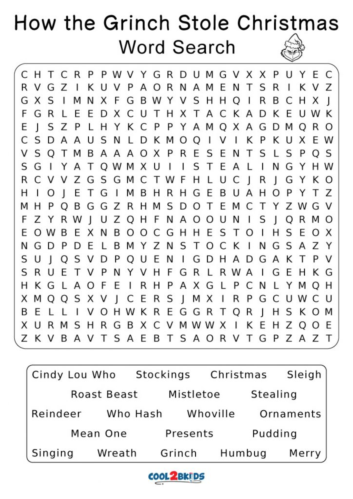 Printable Grinch Word Search Cool2bKids