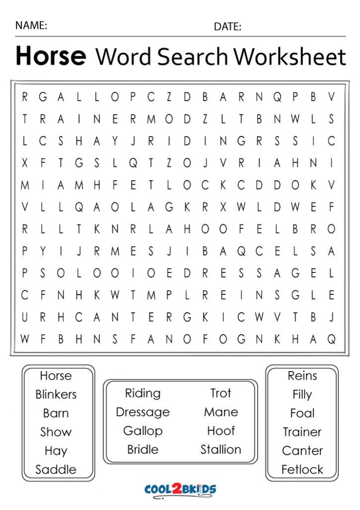 Printable Horse Word Search Cool2bKids