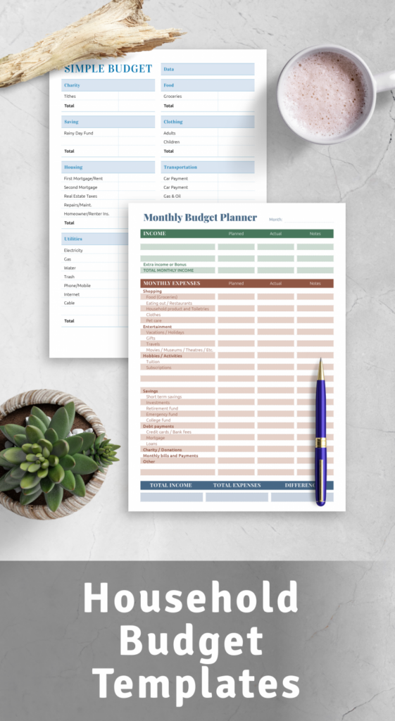 Printable Household Budget Templates Download PDF