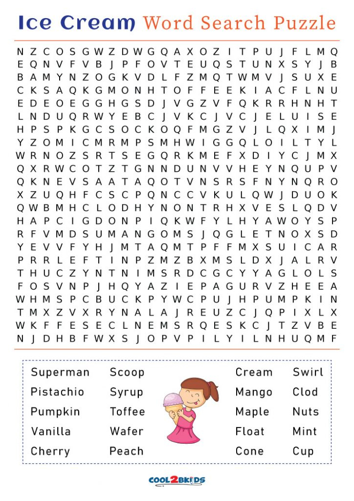 Printable Ice Cream Word Search Cool2bKids