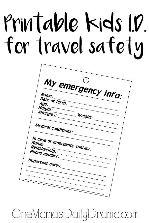 Printable Kids Identity Badge For Travel Safety OneMamasDailyDrama 