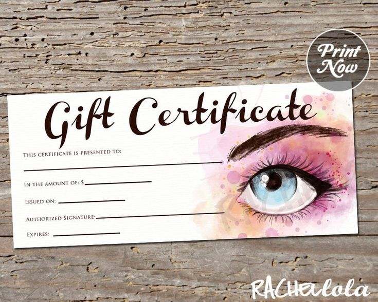 Printable Makeup Gift Certificate Template Makeup Eyebrow Etsy Gift 