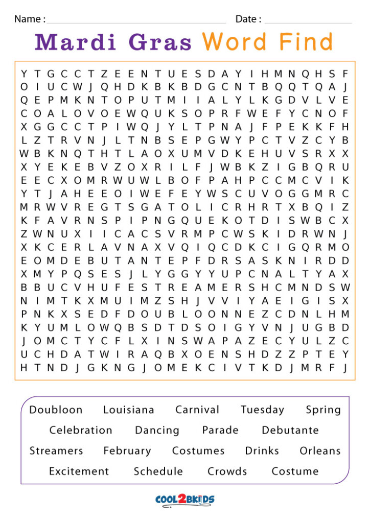 Printable Mardi Gras Word Search Cool2bKids