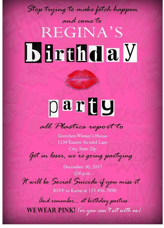 Printable Mean Girls Inspired Birthday Invitation Bachelorette Party 