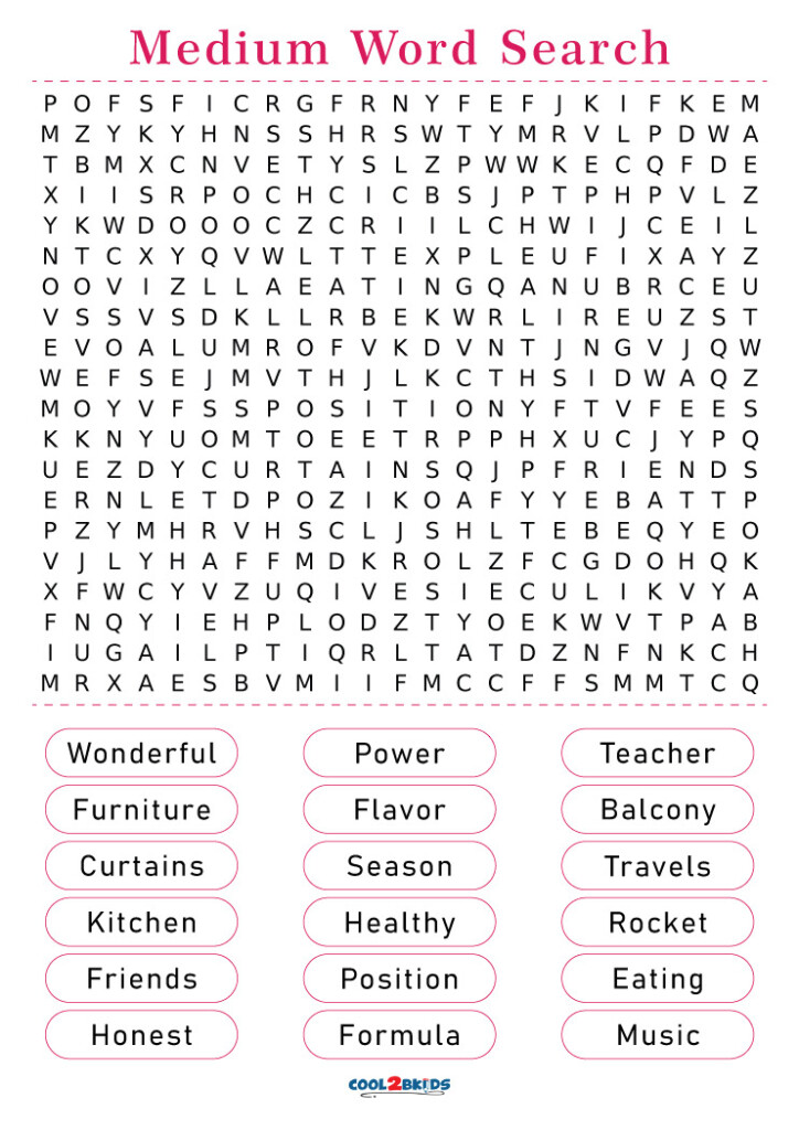 Printable Medium Word Search Cool2bKids