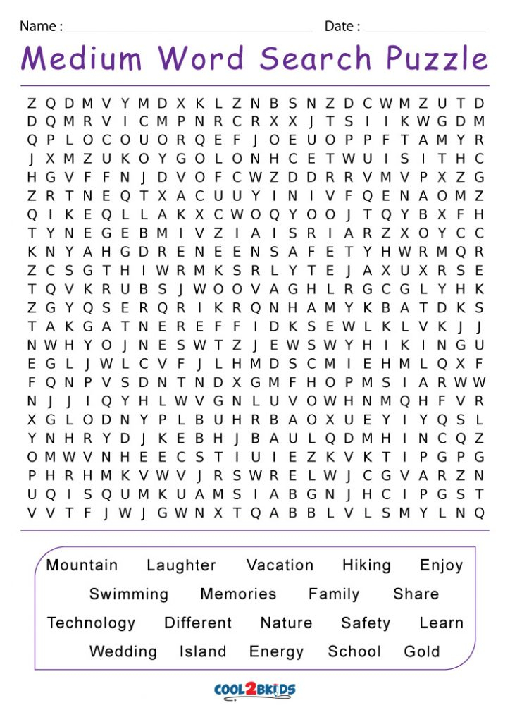 Printable Medium Word Search Cool2bKids