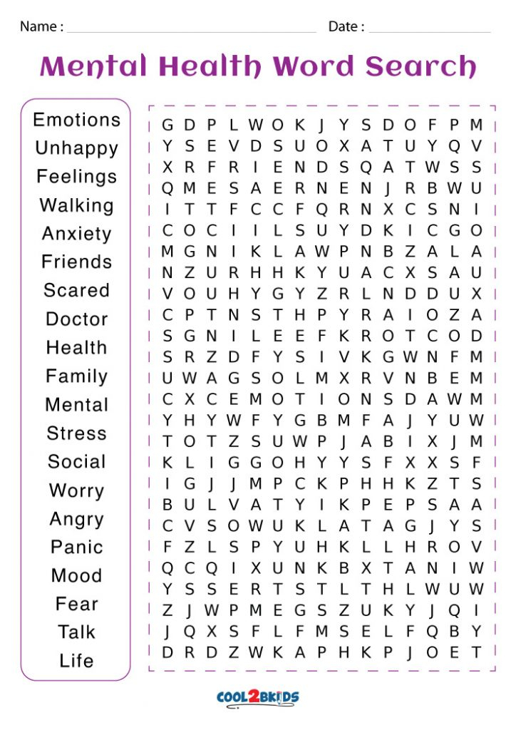 Printable Mental Health Word Search Cool2bKids