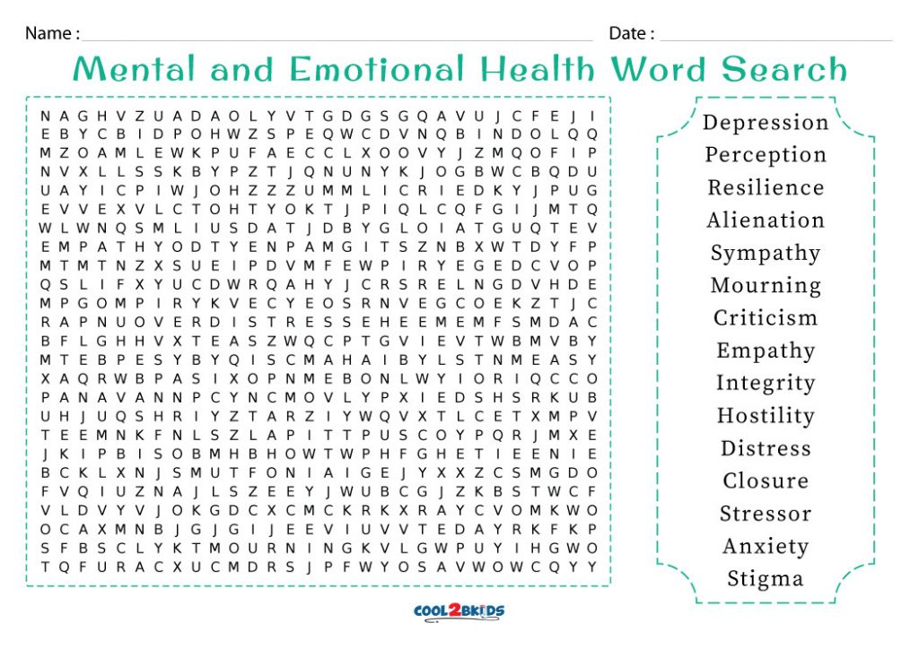 Printable Mental Health Word Search Cool2bKids