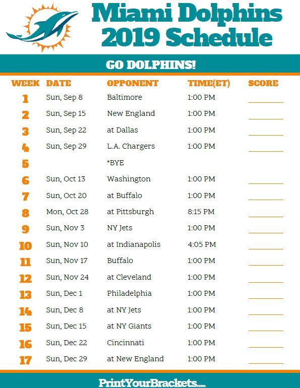Printable Miami Dolphins Schedule 2019 Season Miami Dolphins 