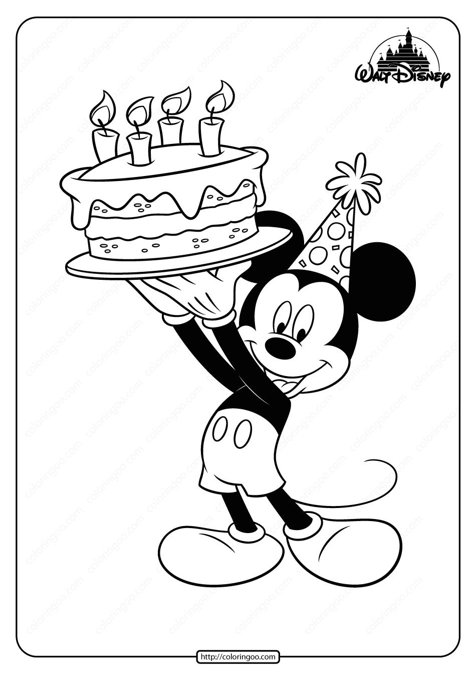 Printable Mickey Mouse Birthday Coloring Page