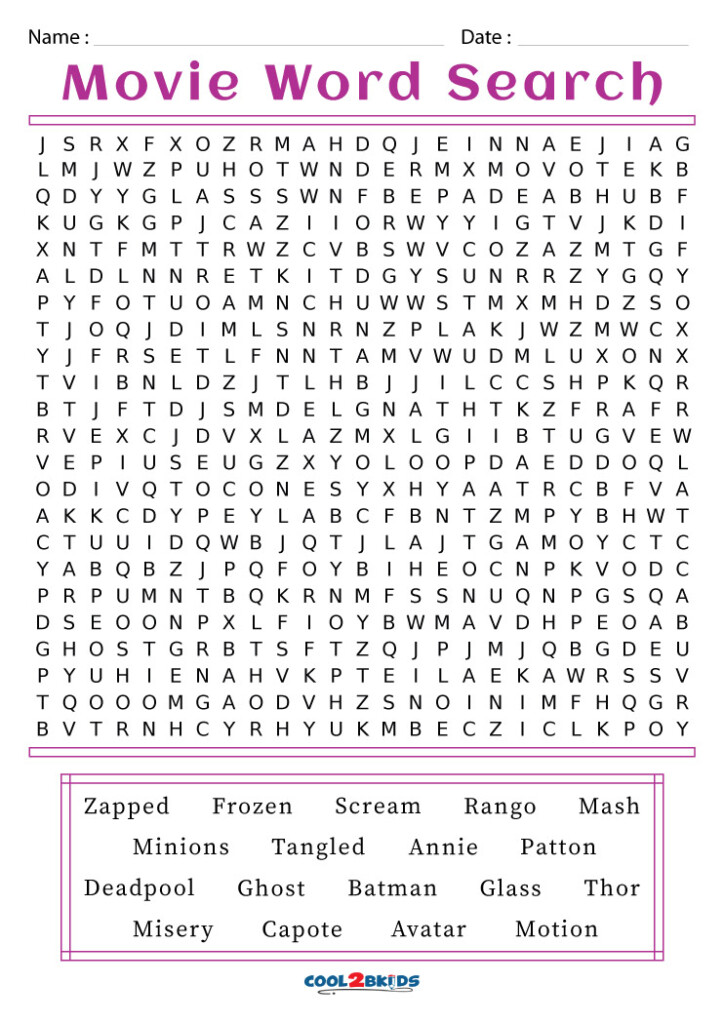 Printable Movie Word Search Cool2bKids