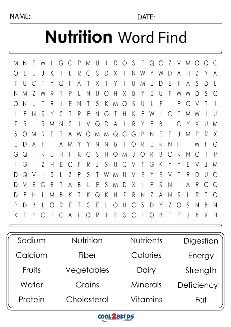Printable Nutrition Word Search Cool2bKids FreePrintable me