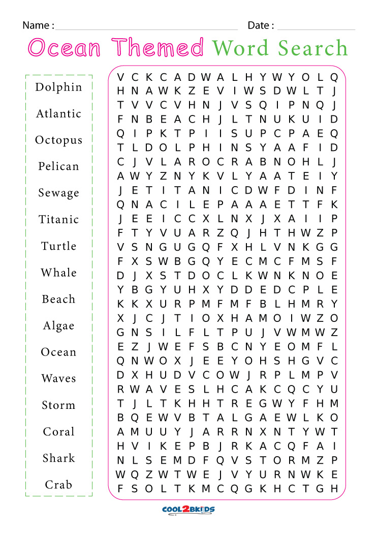 Printable Ocean Word Search Cool2bKids