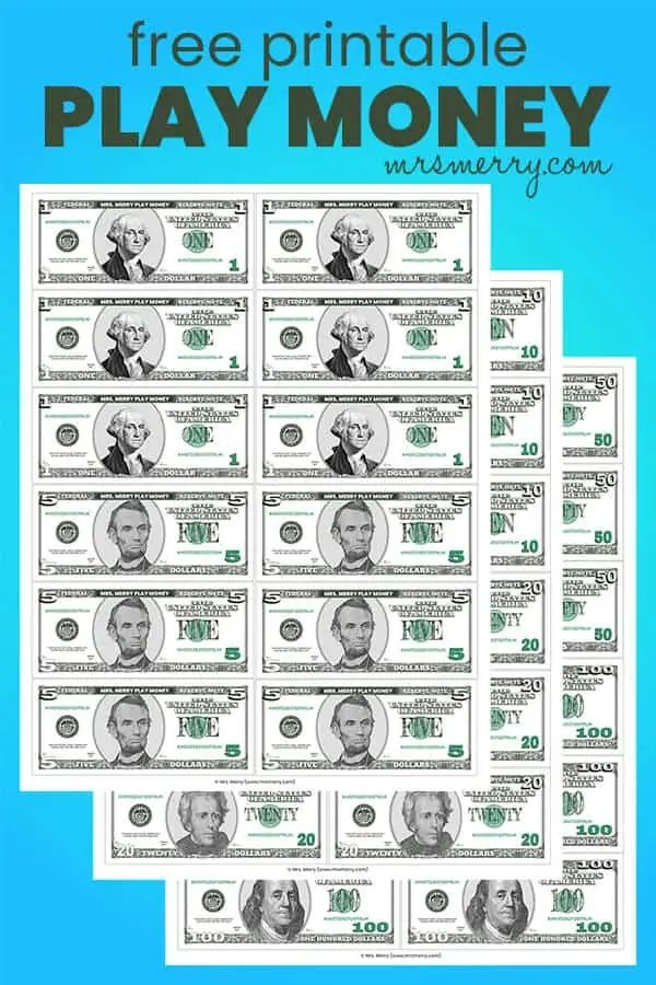 Printable Play Money For Kids Mrs Merry In 2021 Printable Play