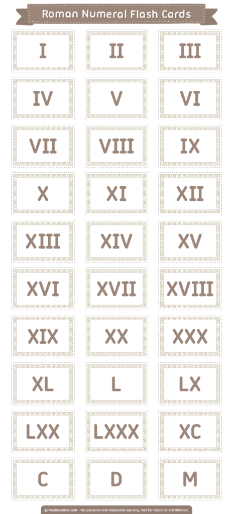 Printable Roman Numeral Flash Cards