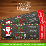 Printable Santa Chalkboard Ticket Birthday Invitation Holiday Party