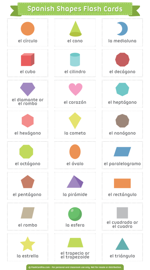 Printable Spanish Shapes Flash Cards