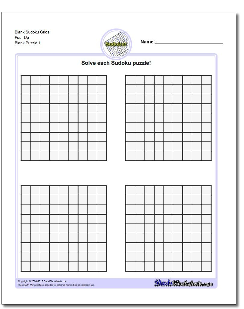 Printable Sudoku Puzzle Blank Grids Four Up Sudoku Sudoku Puzzles