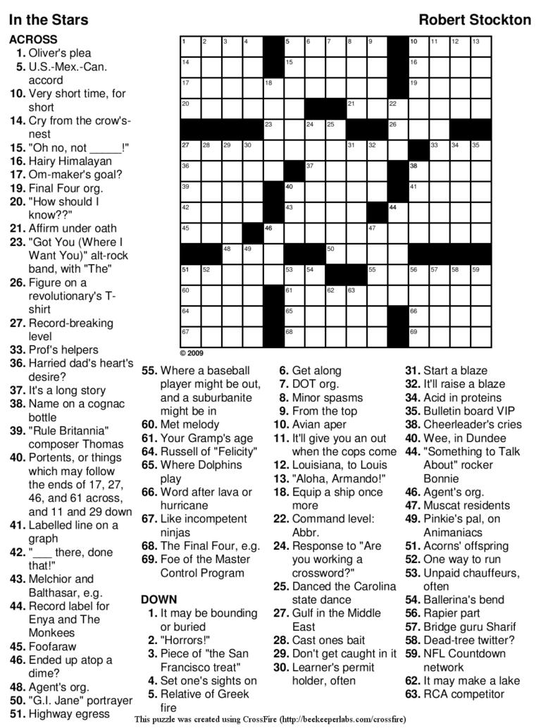 Crossword Puzzles Thomas Joseph Printable FreePrintable.me