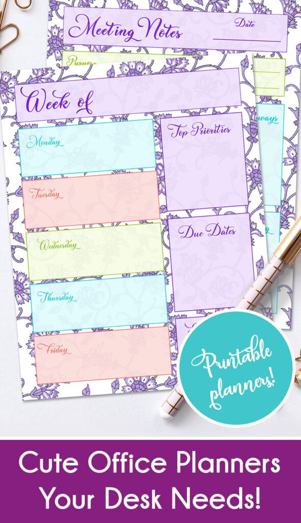 Purple Floral Work Planner Printable Daily Planner Weekly Schedule 