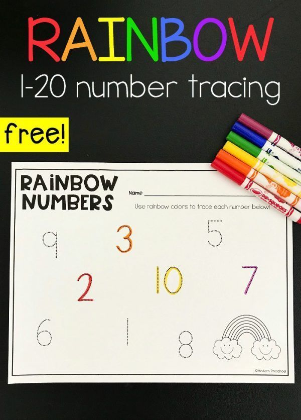 Rainbow Tracing Numbers Printable 1 20 Math Centers Kindergarten 
