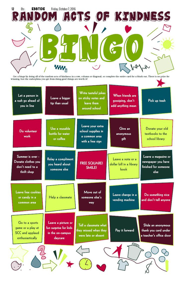 Random Acts Of Kindness Bingo Perfect For Students Random Acts Of