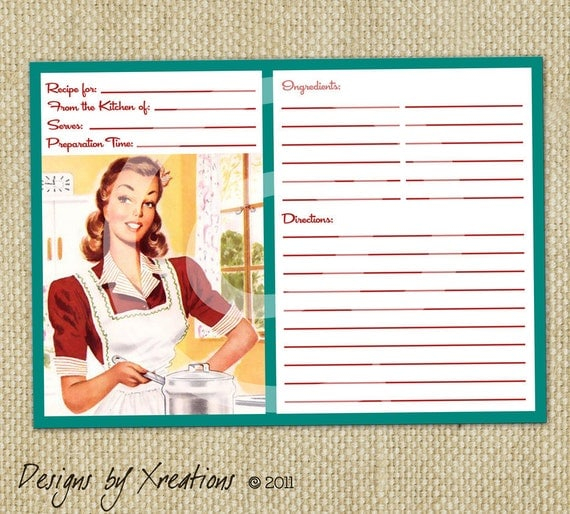 Retro Blank Recipe Card Digital Template 5x7 By PinkPaperTrail