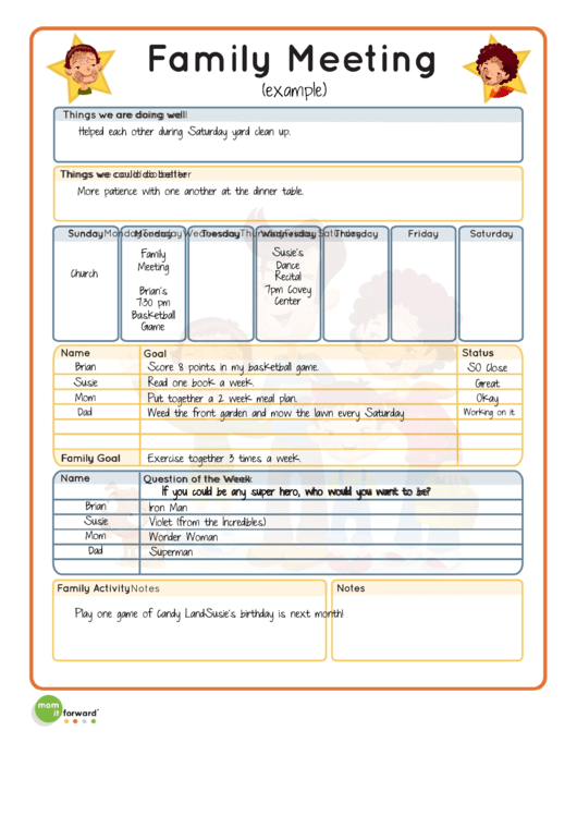 Sample Family Meeting Agenda Template Printable Pdf Download