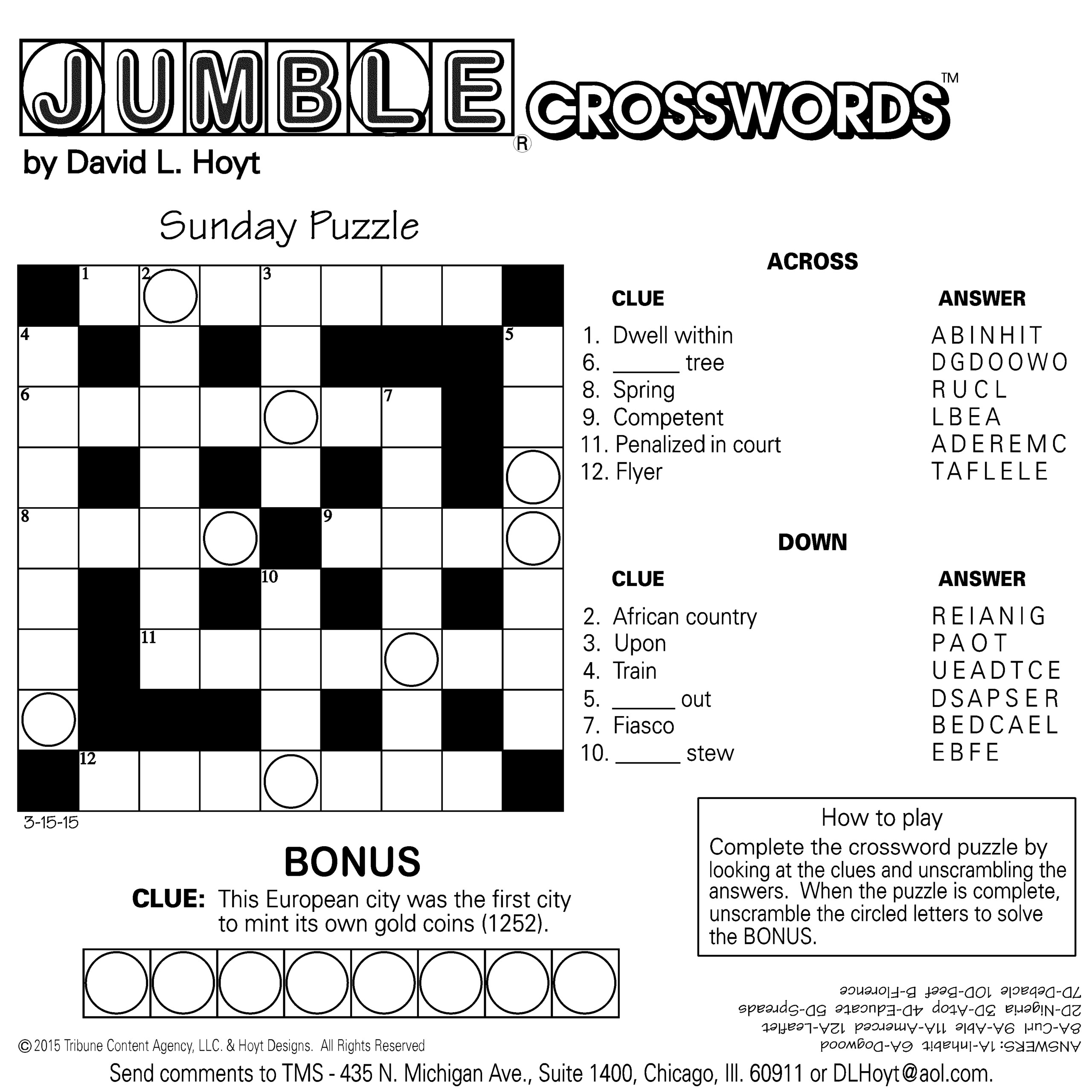 Sample Of Square Sunday Jumble Crosswords Tribune Content Agency