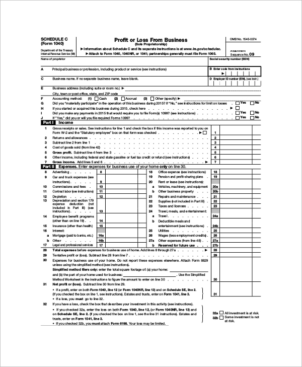 Sample Schedule C Form Examples In PDF Word 2021 Tax Forms 1040