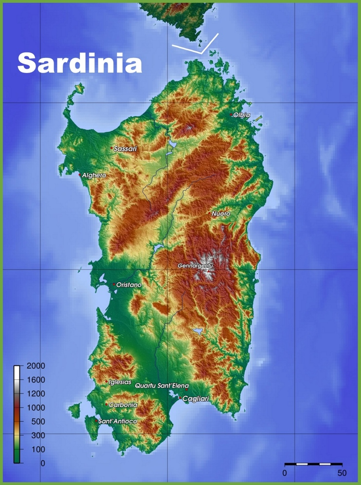 Sardinia Physical Map